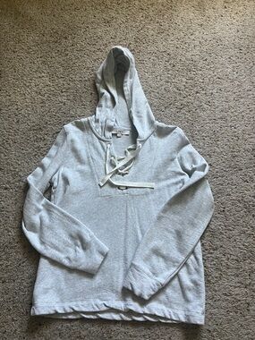 LOFT Light Gray Lace-Up Hooded Sweatshirt
